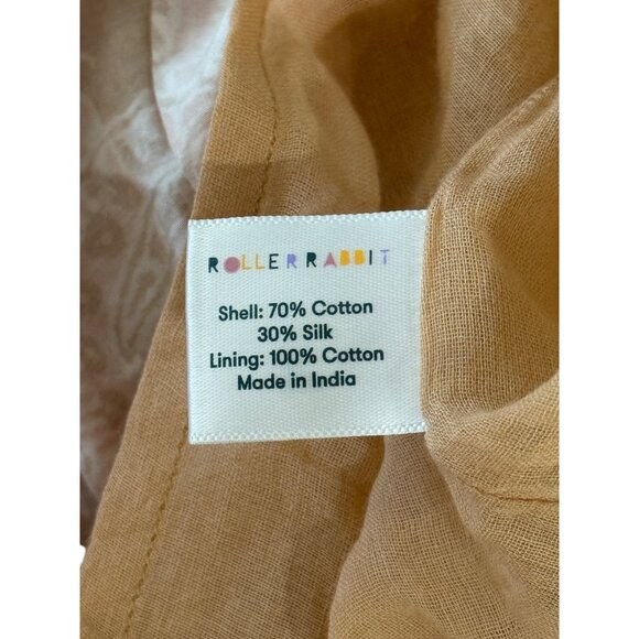 Roller Rabbit Printed Dress Long Sleeve Smocked Boho Cotton Silk Blend Womens L - Picture 7 of 8